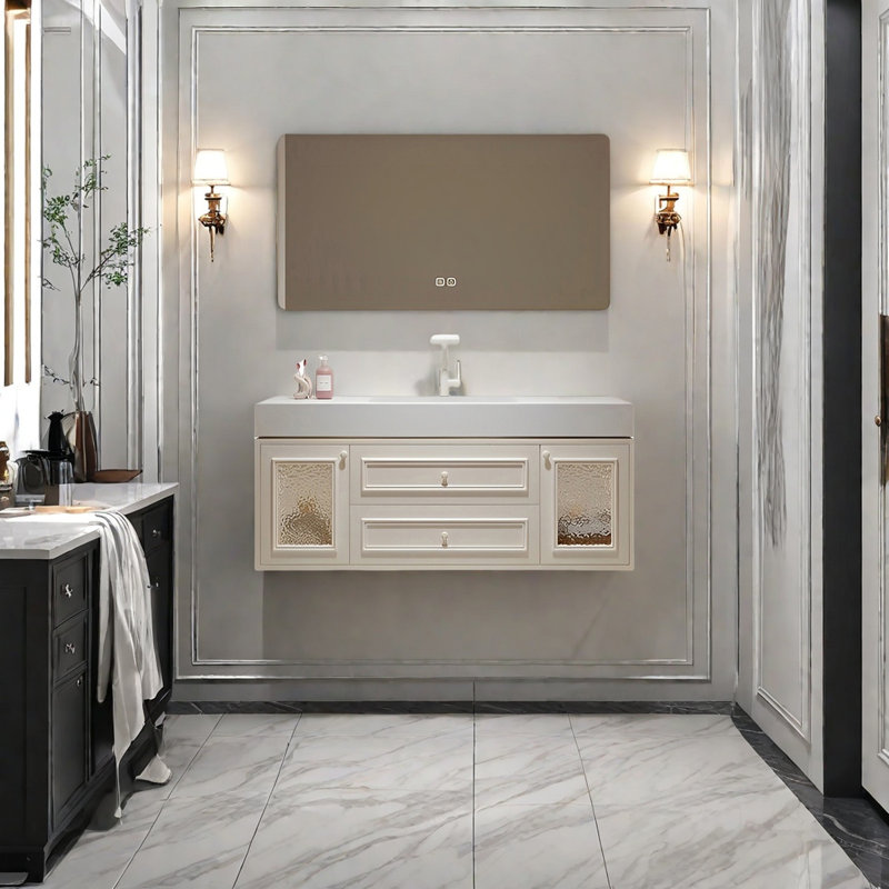 Armoire de salle de bain de style français crème, Crème, crème, H 19,68 po x l 47,24 po x P 21,65 po