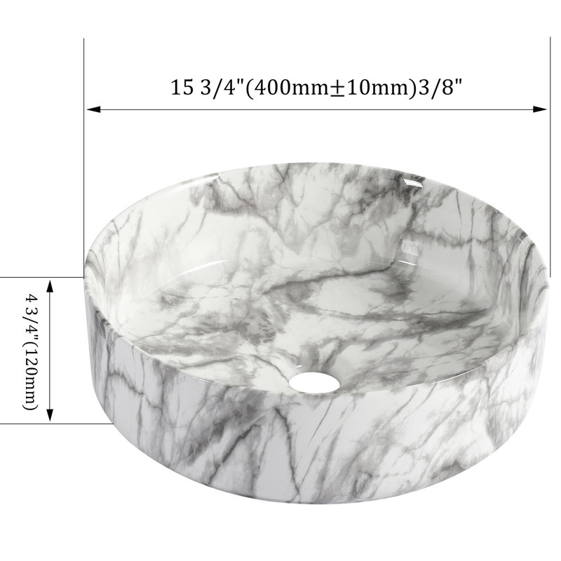 Ceramic Bathroom Above Counter Basin, Exquisite Craftsmanship, High - Temperature Fired, 15.25 Inches Deep White Grey Art Sink, Stain , Quality Glaze, 19.13 Pounds