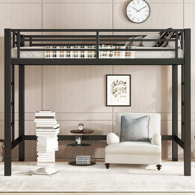 Loft Bed Twin Size, Heavy Duty Loft Bed Frame With 2 Build In Ladder And Full Length Guardrail, Easy Assemble, Noise Free Design, No Box Spring Needed, Black