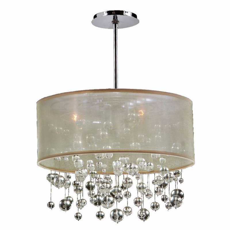3 - Light Dimmable Drum Chandelier, Taupe, 10.5" H x 15" W x 15" D