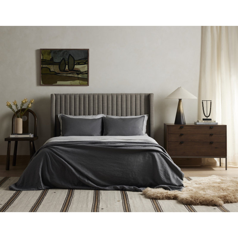 Lydia Upholstered Wingback Bed, Queen, Savile Flannel