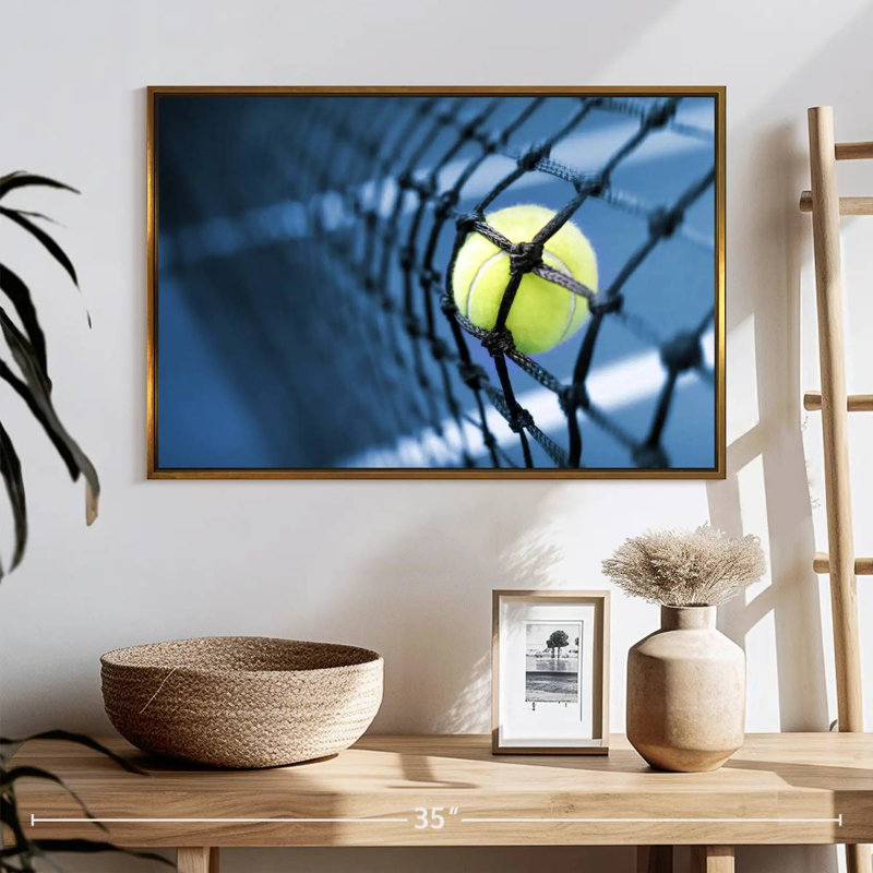Tennis Net, 25" X 17", Floating Frame Gold