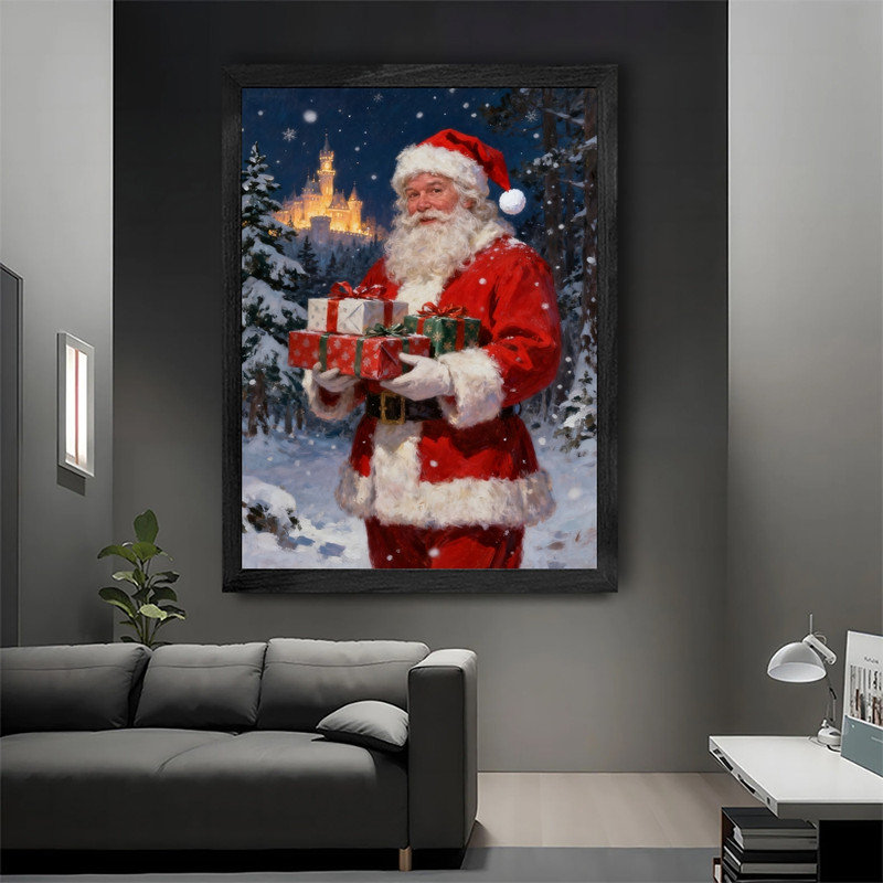 Cadre noir encadré noir, cadeau de père Noël, art mural classique, peinture à l'huile, H 17 po x l 13 po