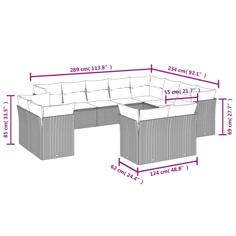 Ensemble de canapé de jardin modulaire en rotin PE 12 pièces beige