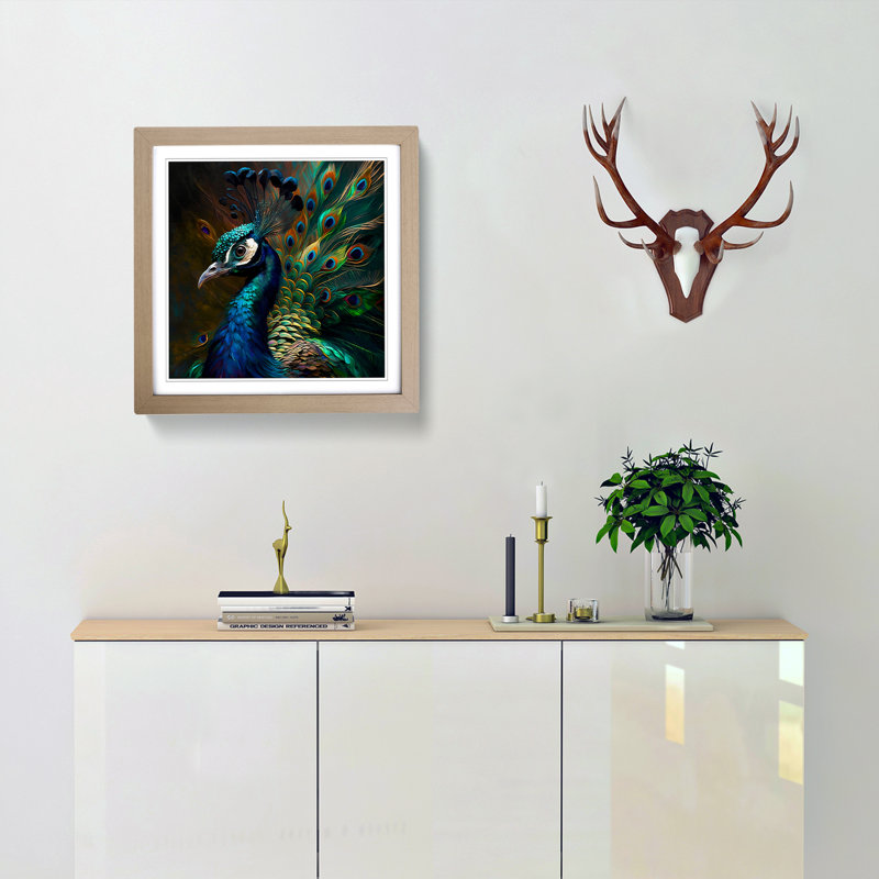 Peacock Expressionism - Framed Print, Oak