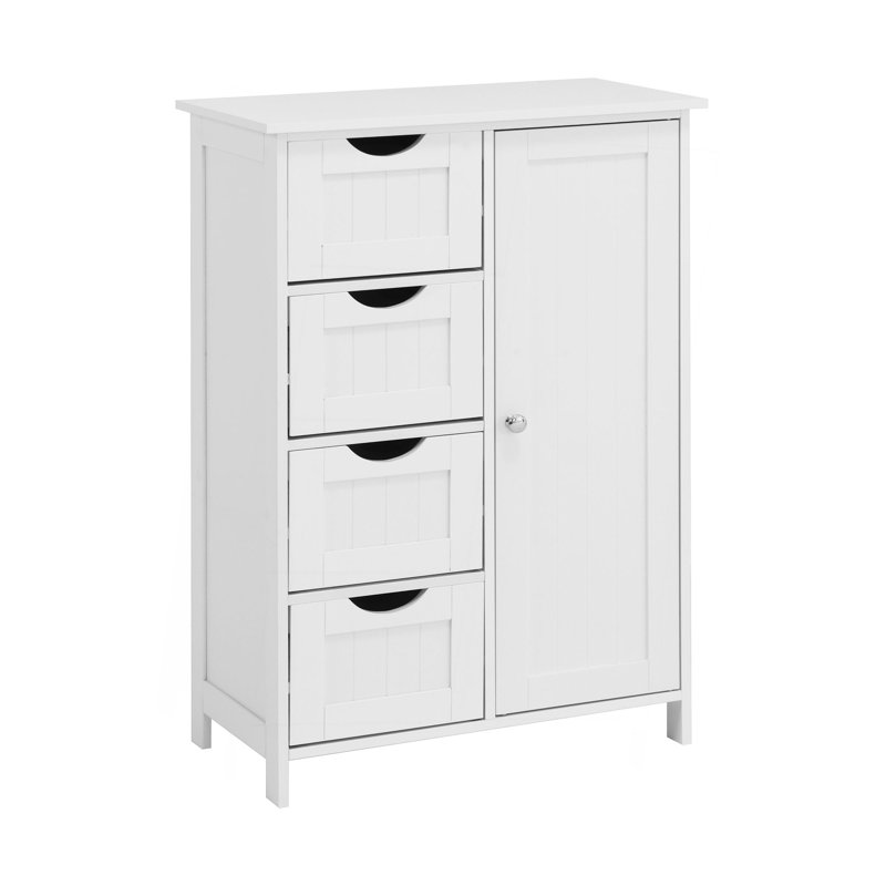 Armoire de rangement blanche pour salle de bain, armoire de plancher avec tablette réglable et tiroirs
