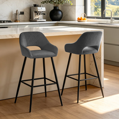 Velvet Upholstered Bar Stools with Armrests