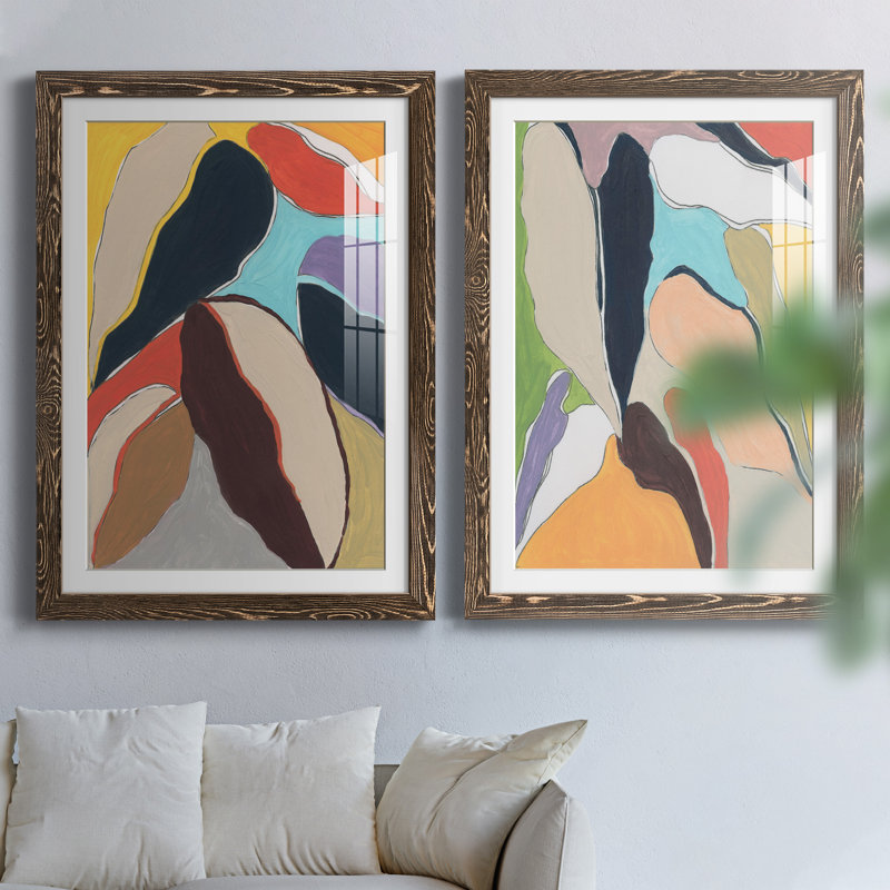 Botanical Revisit I - Ensemble de 2 peintures, Papier, cadre noyer, H 31,5 po x l 47 po x P 1,5 po