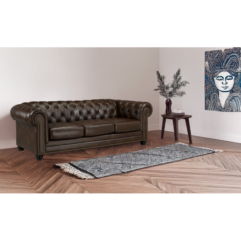 Canapé Chesterfield Ornellas, Cuir brun assorti