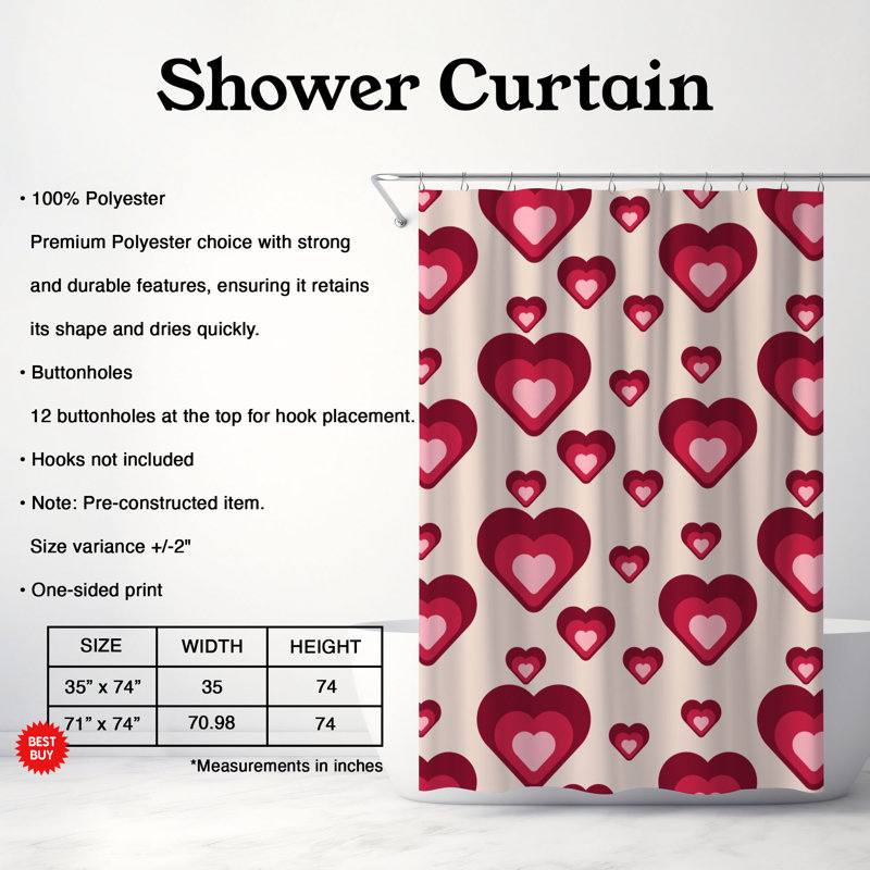 Rideau de douche Retro Love - Premium, H 74 po x l 71 po