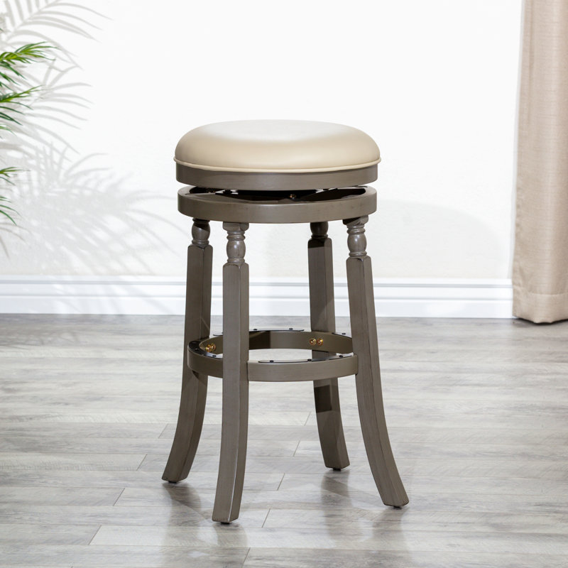 Tabouret de bar 30 po, finition gris patiné, siège en cuir gris français, Siège gris français / cadre gris patiné