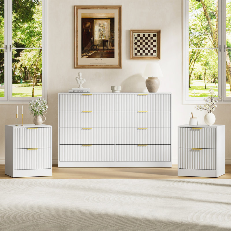 3-Piece 8-Drawer Dresser & 2-Drawer Nightstand Set, White