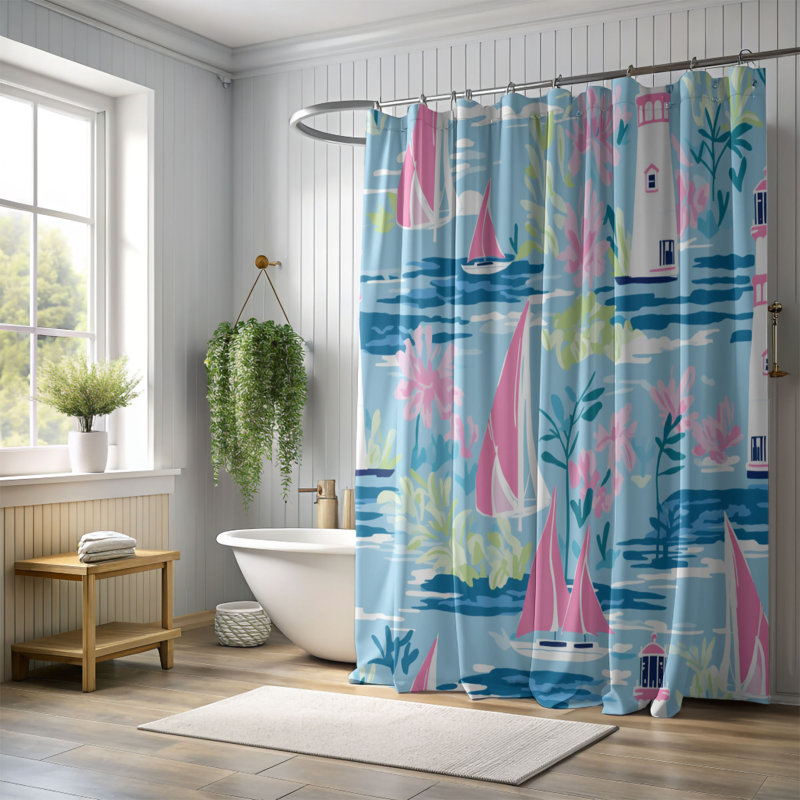 Rideau de douche standard 1 pièce Elegant Lighthouse Views, H 74 po x l 71 po