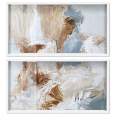 Ensemble de décoration murale beige « Gesso Storm I Shadowbox Print » par Art Remedy, cadre blanc, 48 x 24 pouces