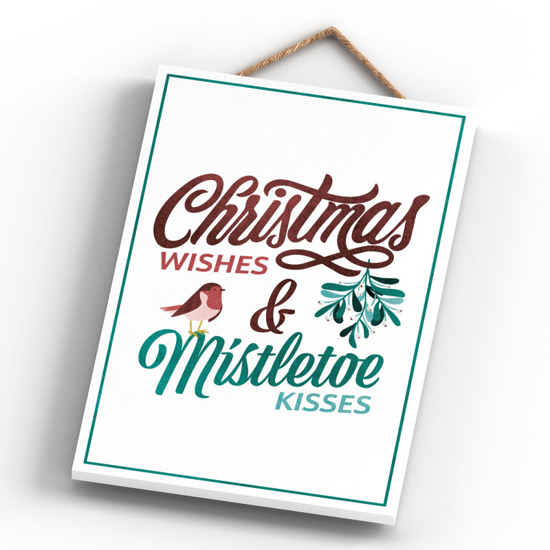 Wishes Kisses Wooden Hanging Plaque, 28.5cm H x 18.5cm W x 0.9cm D