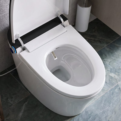 Toilettes intelligentes avec couvercle et garniture arrière noir mat, abattant à ouverture/fermeture automatique, chasse d'eau à siphon Super Vortex, siège et chasse d'eau activés par le pied, siège chauffant, bidet à eau chaude instantanée, séchoir à air chaud, mode ECO