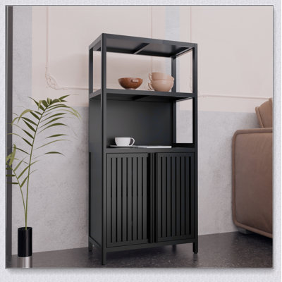 Armoire de rangement polyvalente en bambou noir avec 2 portes, parfaite pour la salle de bain, le salon et l'organisation de la cuisine