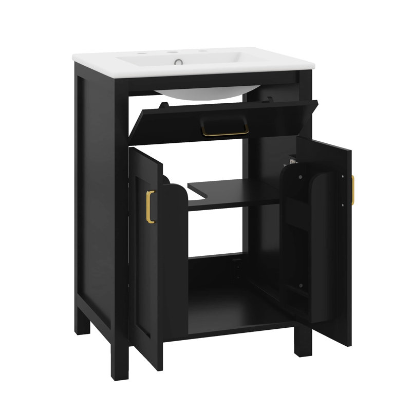 Meuble-lavabo 24 po avec lavabo, petite armoire avec 2 portes à fermeture en douceur, meuble-lavabo simple avec rangement