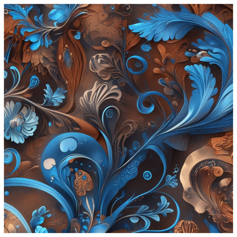Couvertures florales complexes bleu-brun, 50in W x 60in H