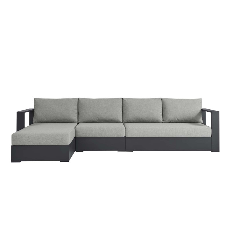 Modway Tahoe Outdoor Patio Powder-Coated Aluminum 3-Piece Left-Facing Chaise Sectional Sofa Set, Gray, Left Hand Facing