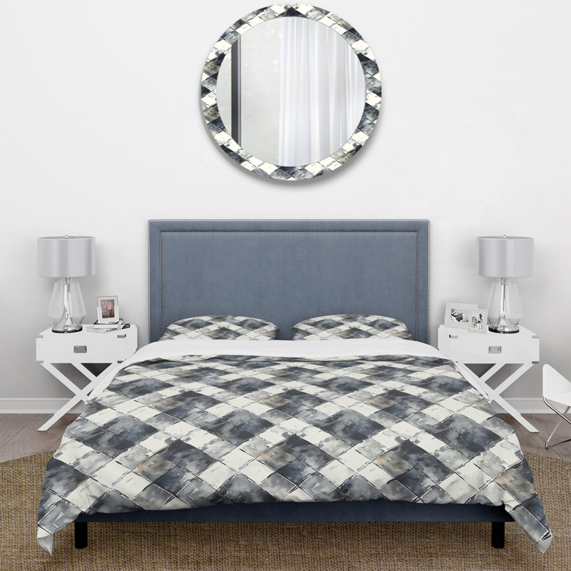 Ensemble de housse de couette traditionnel gris à imprimé vichy gris, Housse de couette très grand et 2 très grandes t