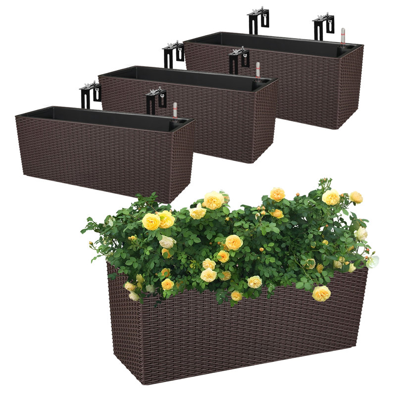 Mahliya Window Box Wall Mount/Railing Planter Box with Adjustable Bracket, Coffee