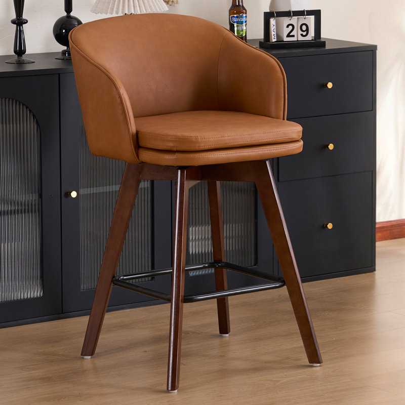 Tabouret de bar Allis Mid-Century, Similicuir brun, 1