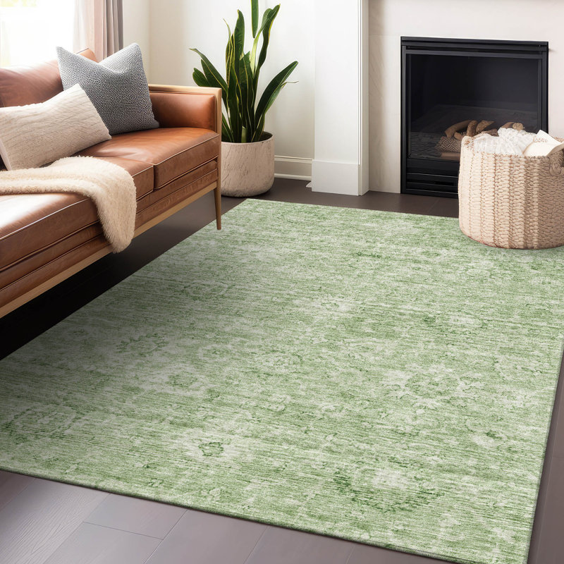 Chroma Green Washable Indoor-Outdoor Rug - , 10' x 14'
