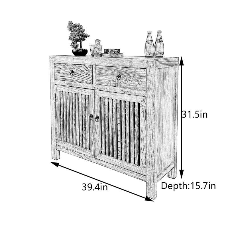 Armoire console en bois d'orme massif