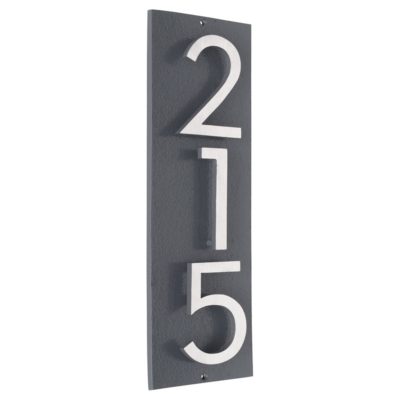Plaque d’adresse murale flottante linéaire, Gris, Nickel satiné deux tons, Oui