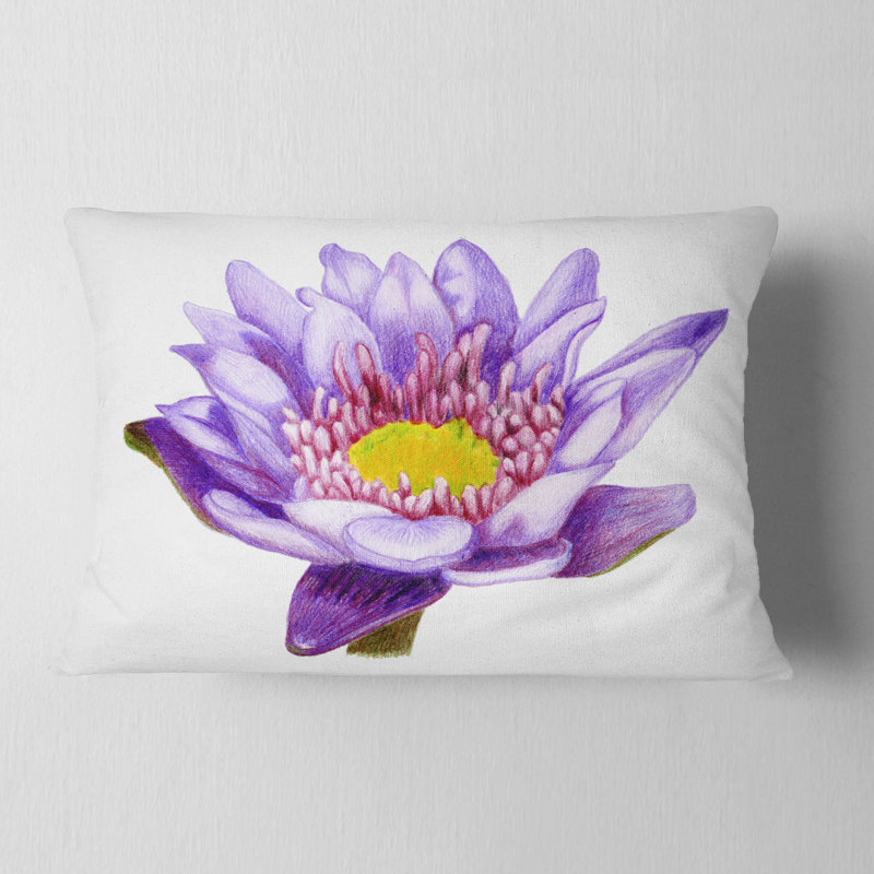 Oreiller floral dessiné à la main Lotus, Rectangulaire, 12 po x 20 po