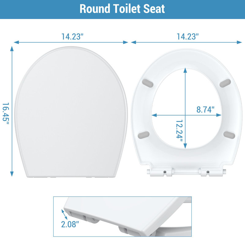 Siège de toilette, siège de toilette rond à fermeture silencieuse, charnières à dégagement rapide, siège de toilette à fermeture lente