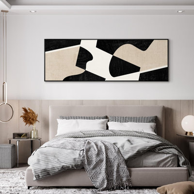 Geometric Abstract Modern Black and Beige Shapes Living Room Large Framed Wall Art Print Home Decor (Frame Assembly Required)