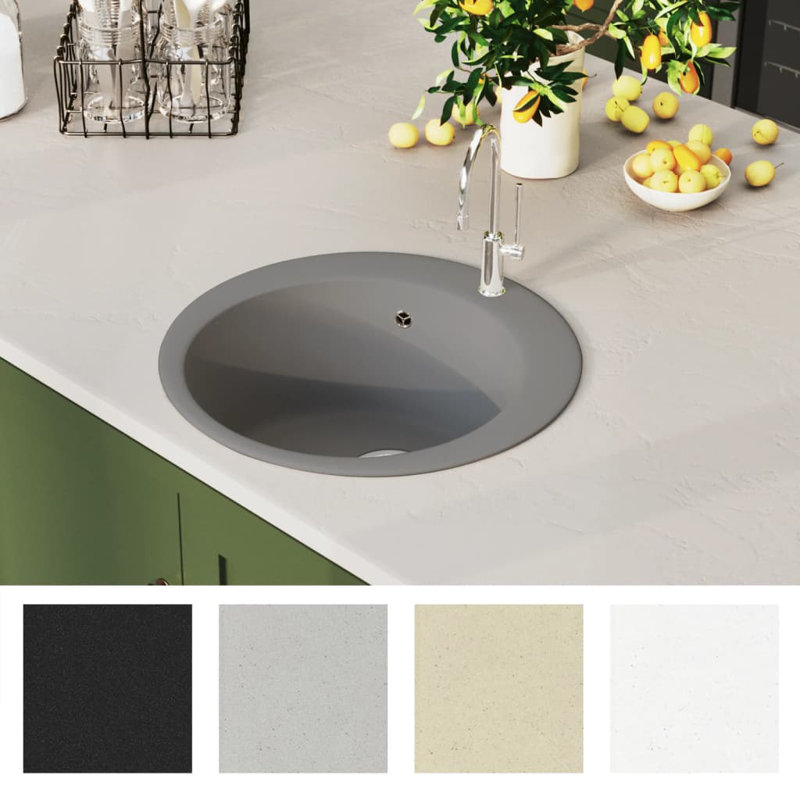vidaXL Granite Kitchen Sink Single Basin Round Grey, Gray