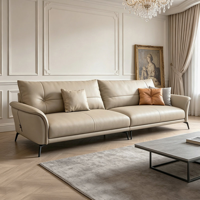 Khaki Genuine Leather Modular Sofa