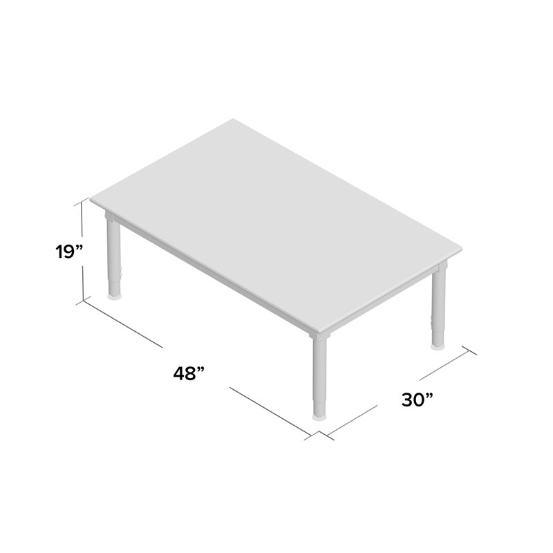 Table rectangulaire en bois franc à hauteur réglable, L 48 po x l 30 po, Non, 19 po à 30 po