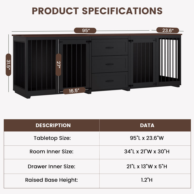 Corabelle Pet Furniture Style Crate with 2 Doors, Walnut/Black