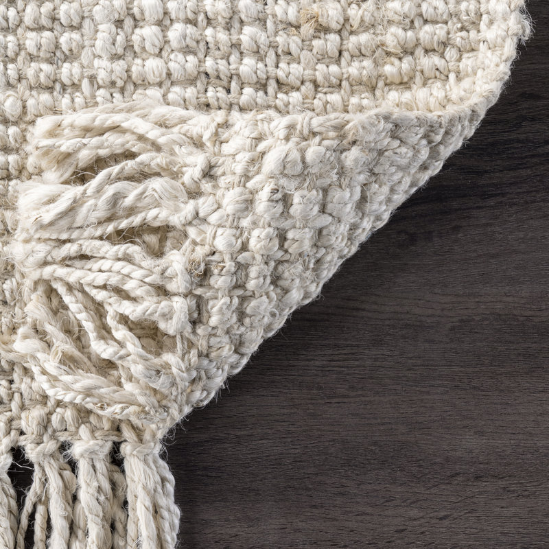 Karmine Jute Runner Rug for Dining Room Living Room Entryway Hallway Kitchen, Off White, Oval 5' x 8'