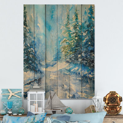 Winter Forest Path - Peinture sur bois sans cadre