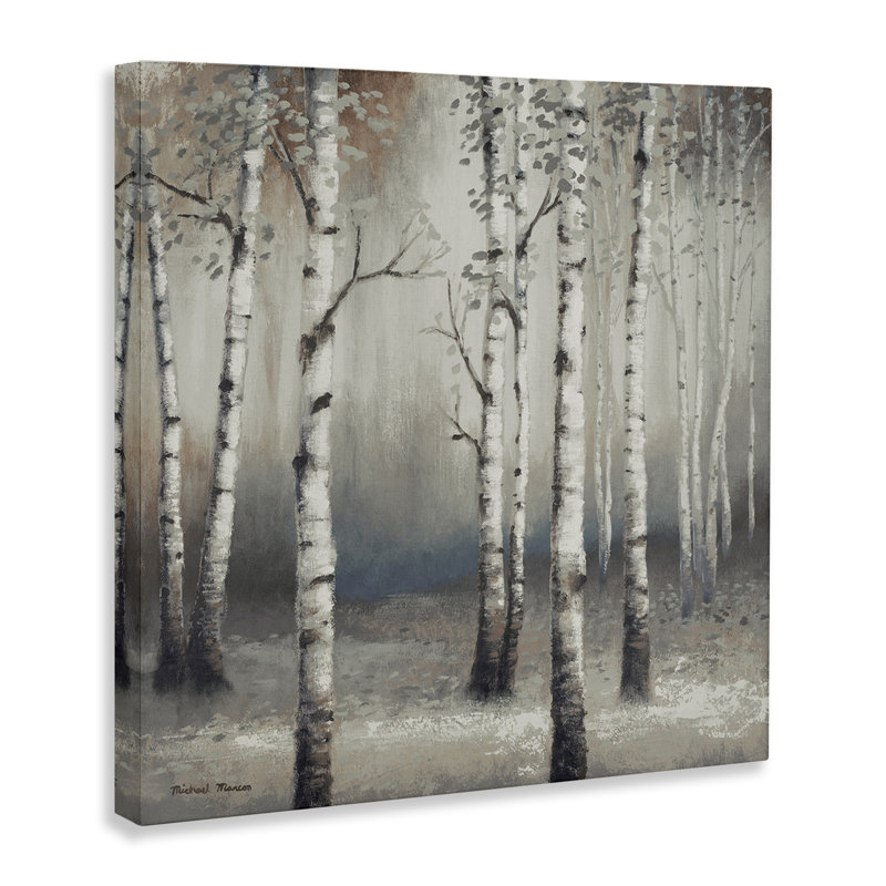 Birch Trees Misty Haze, scène de forêt grise - impression, H 24 po x l 24 po