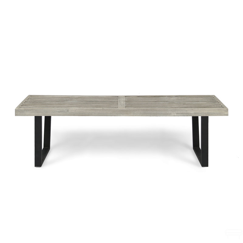 Metal/Solid Wood Outdoor Bench, Brown/Black