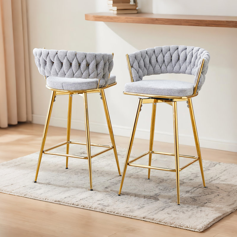 Tabouret de bar et de comptoir pivotant à 360 ° avec structure en métal, Siège gris / cadre doré