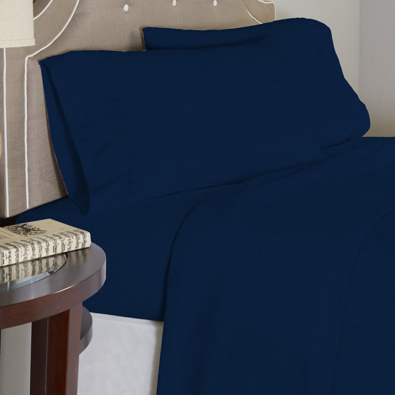 Flannel Sheet Set, Queen Sheet Set + Fitted Sheet + 2 Pillowcases, Navy