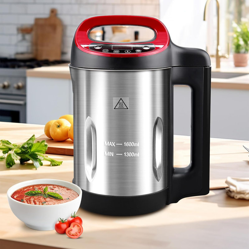 Machine à soupe 1,6 L, machine à soupe lisse multifonctionnelle 4-en-1 avec panneau de contrôle LCD, Rouge / Noir