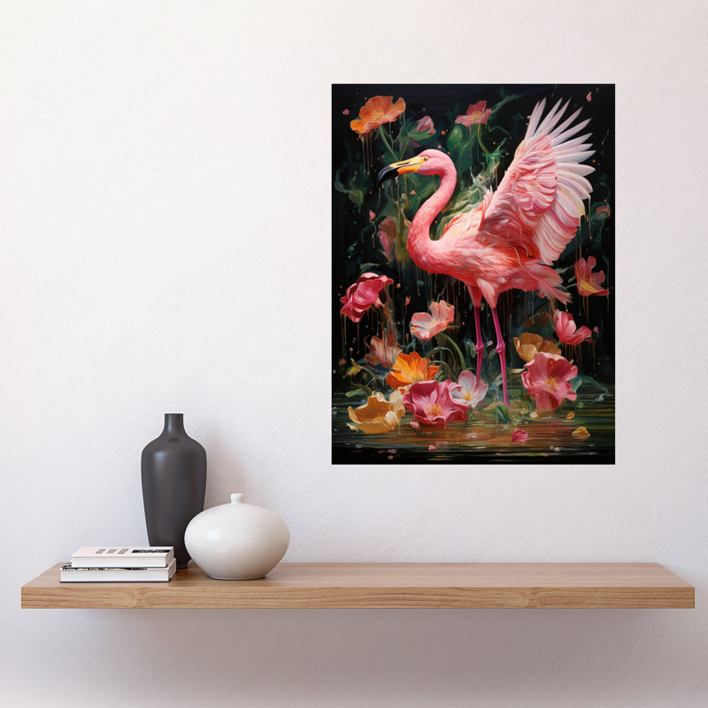 Wall Art Print Flamboyant Flamingo Feathers Artwork Bird in the Rain Vibrant Pink Artwork Poster
