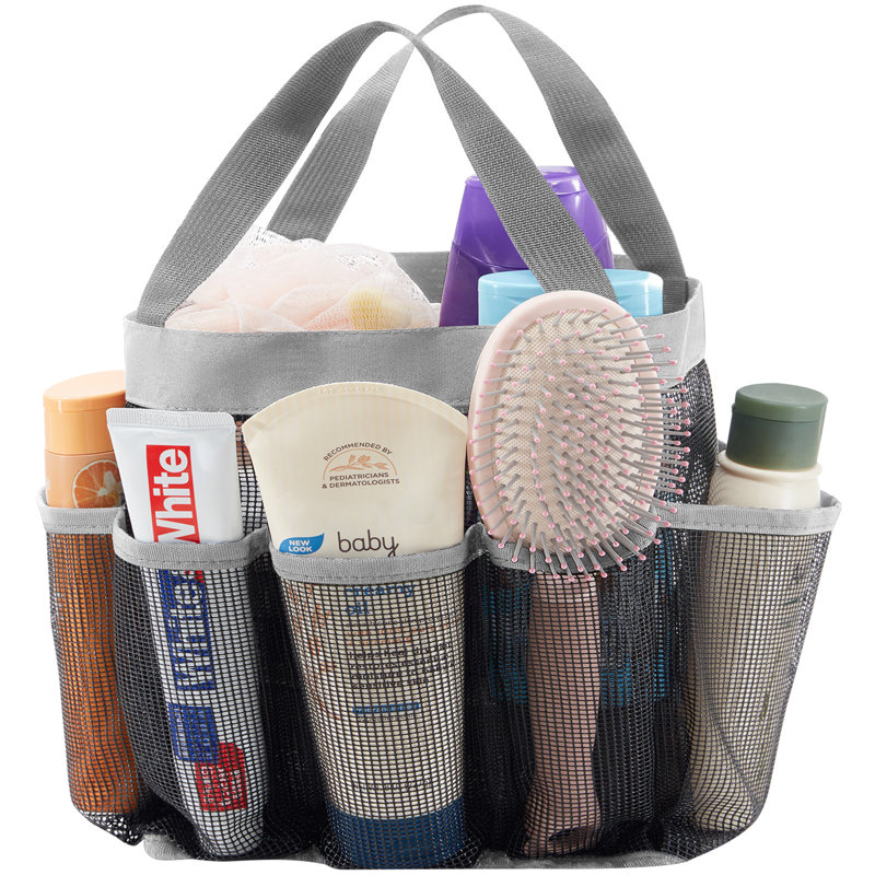 Freestanding Mesh Shower Caddy Portable Shower Tote Bag For College Dorm, With 7 Storage Pockets For Toiletry Essentials, 