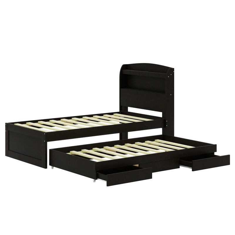 Lit plateforme avec station de charge à DEL Dawndee, Simple, Brun foncé