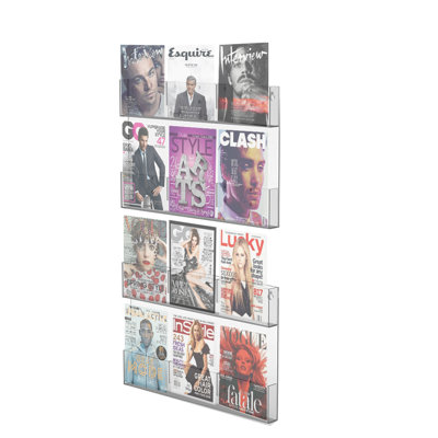 Acrylic Literature Rack, Wall-mount Brochure Magazine Holder, 12 or 24 Pockets, Comes in 2 Panels