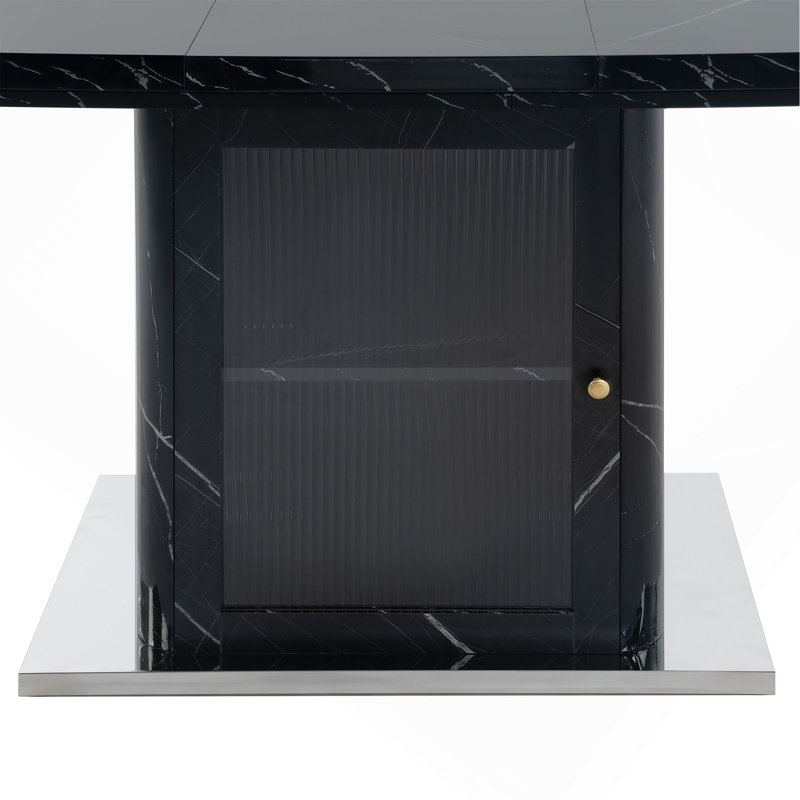 Table de salle à manger moderne carrée avec pieds de rangement et base en métal, Noir