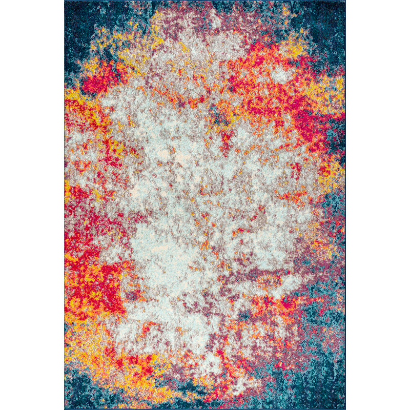 Lasley Contemporary POP Modern Abstract Cream/Blue Rug, Rectangle 3' x 5'